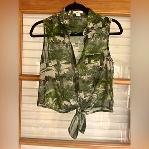 Palm Tree Print Crop Sleeveless Top, Barr III, Size S